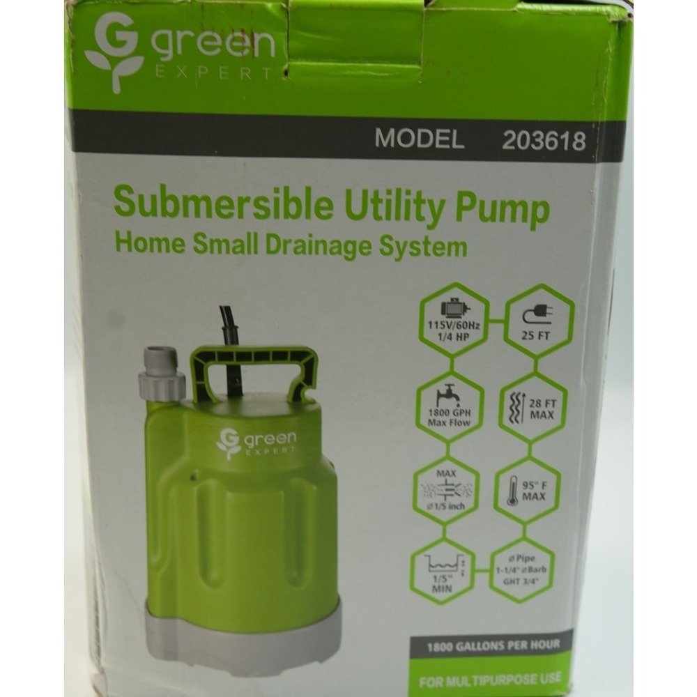 Green Expert 203618 Submersible Utility Pump 1/4 HP 1800 GPH –‎ New in Box